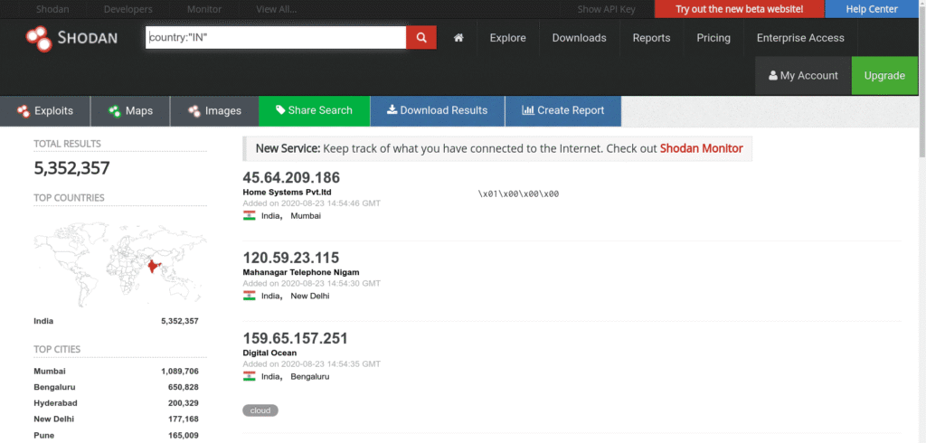 Shodan Cheat Sheet: Ultimate List of Dorks & Search Filters with Examples Shodan cheat sheet example showing search results for Country