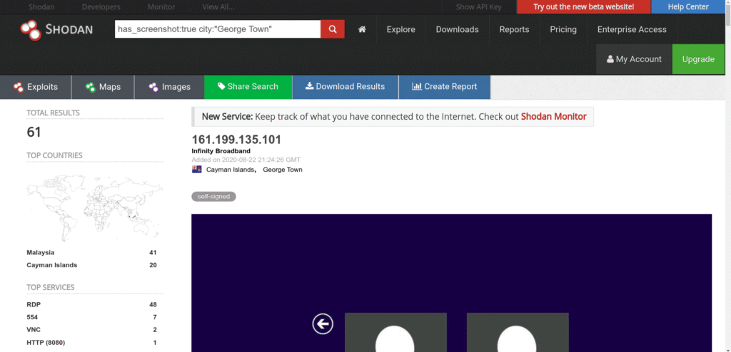 Shodan Cheat Sheet: Ultimate List of Dorks & Search Filters with Examples Shodan cheat sheet example showing search results for has_screenshot