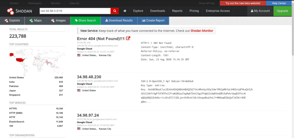 Shodan Cheat Sheet: Ultimate List of Dorks & Search Filters with Examples Shodan cheat sheet example showing search results for net