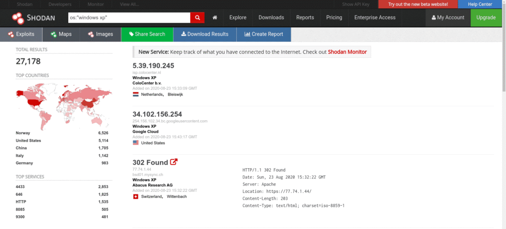 Shodan Cheat Sheet: Ultimate List of Dorks & Search Filters with Examples Shodan cheat sheet example showing search results for OS