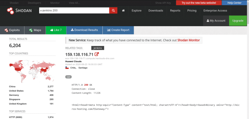 Shodan Cheat Sheet: Ultimate List of Dorks & Search Filters with Examples Shodan cheat sheet example showing search results for Jenkins