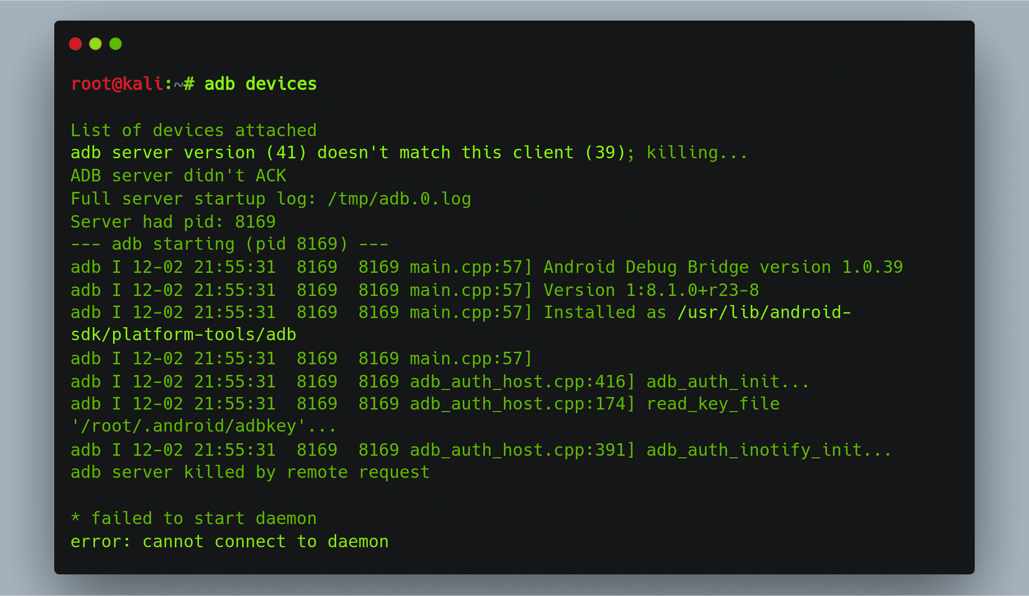 adb server version doesn't match this client