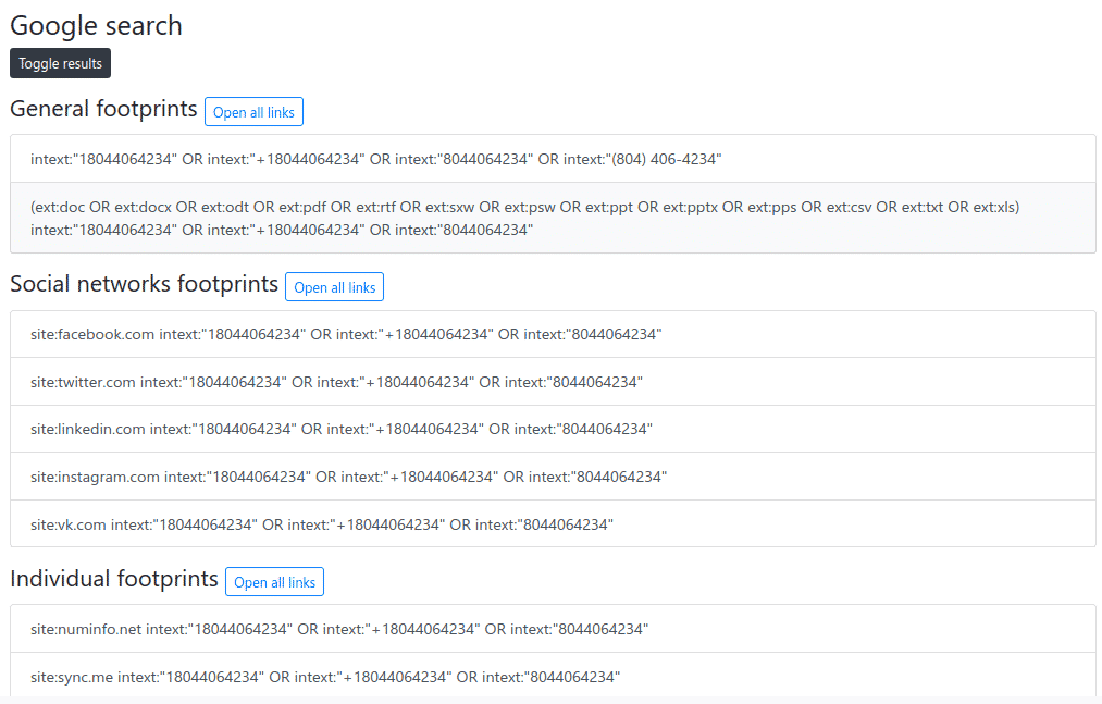 PhoneInfoga - OSINT Information Gathering framework for Phone Numbers PhoneInfoga Google search