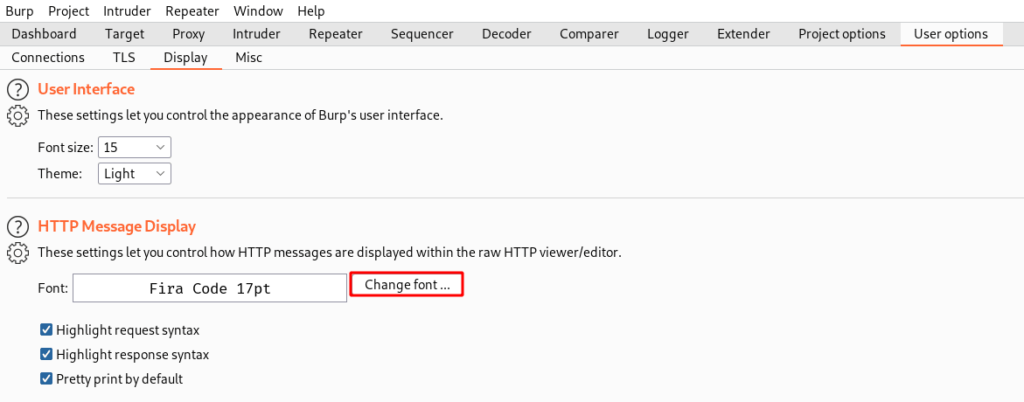 Change font in Burp suite